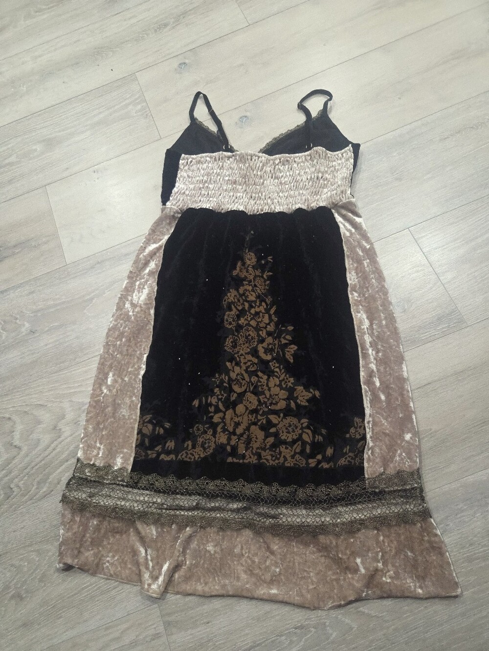 Crushed Velvet Midi Dress Taylor and Hyde Brown Floral Beaded Juniors XL - Picture 9 of 9